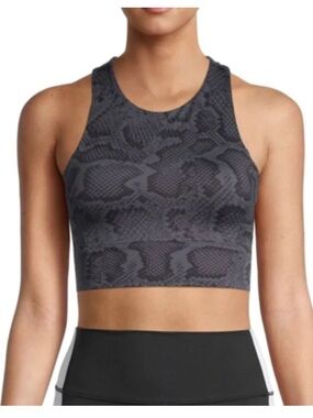 All Fenix high-neck crop tank sports bra python print